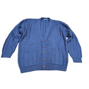 Vintage Towncraft Womens Blue Knit Cardigan Leather Buttons Large L